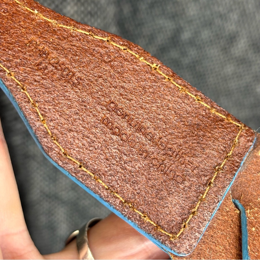 Linea Pelle Chestnut Brown Teal Blue Boho Braided Leather Belt Curved Buckle M/L - Picture 6 of 11
